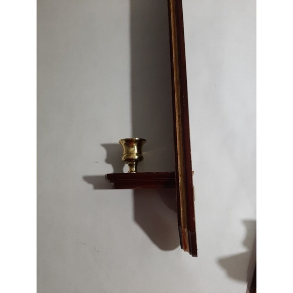 Cherry Hill 2 Wall Sconces Wood Brass Trim & Candle Holders (i) - Picture 6 of 6